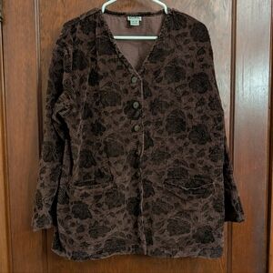 Vintage 90s Women's Floral Corduroy Button-up Jacket